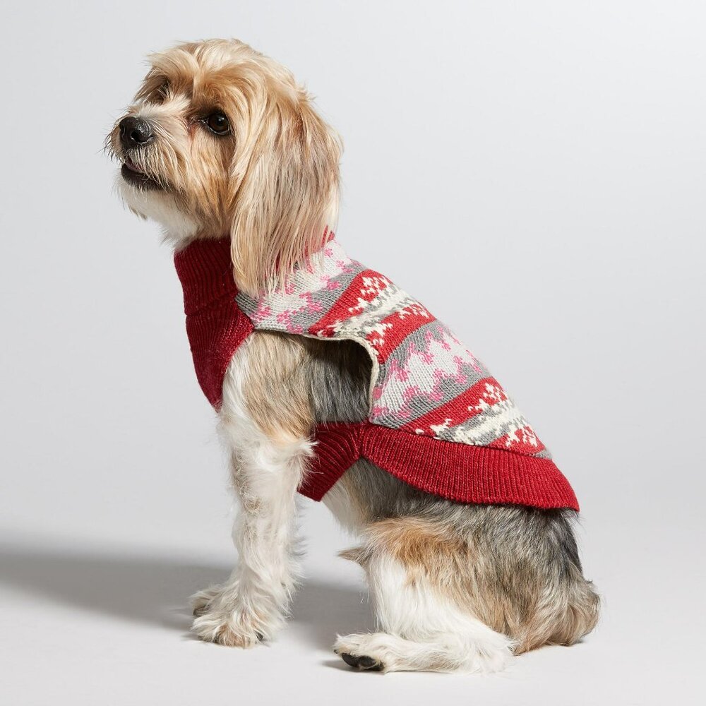 NWT size SMALL dog NEW sweater WORLD MARKET knit pet pink red fair isle warm